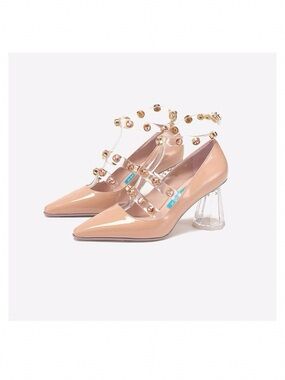 Vittorio Ventura Nude Studded T-Strap Pumps Size 37